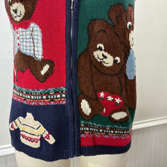 Capacity Vintage Plus Size 1X Cardigan Sweater Vest Teddy Bear Winter Christmas - Picture 14 of 16